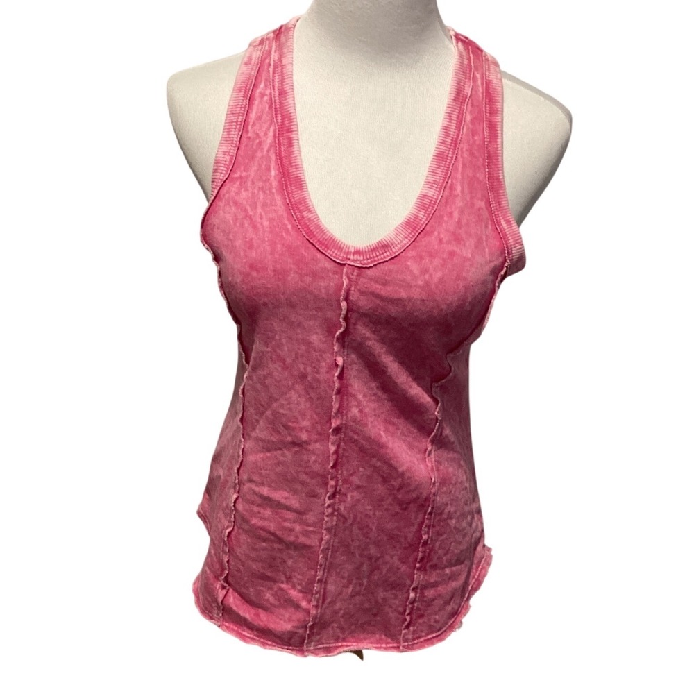 Love Vintage Pink Acid Wash Racerback Tank Top Raw Seam Detail‎ Womens Small